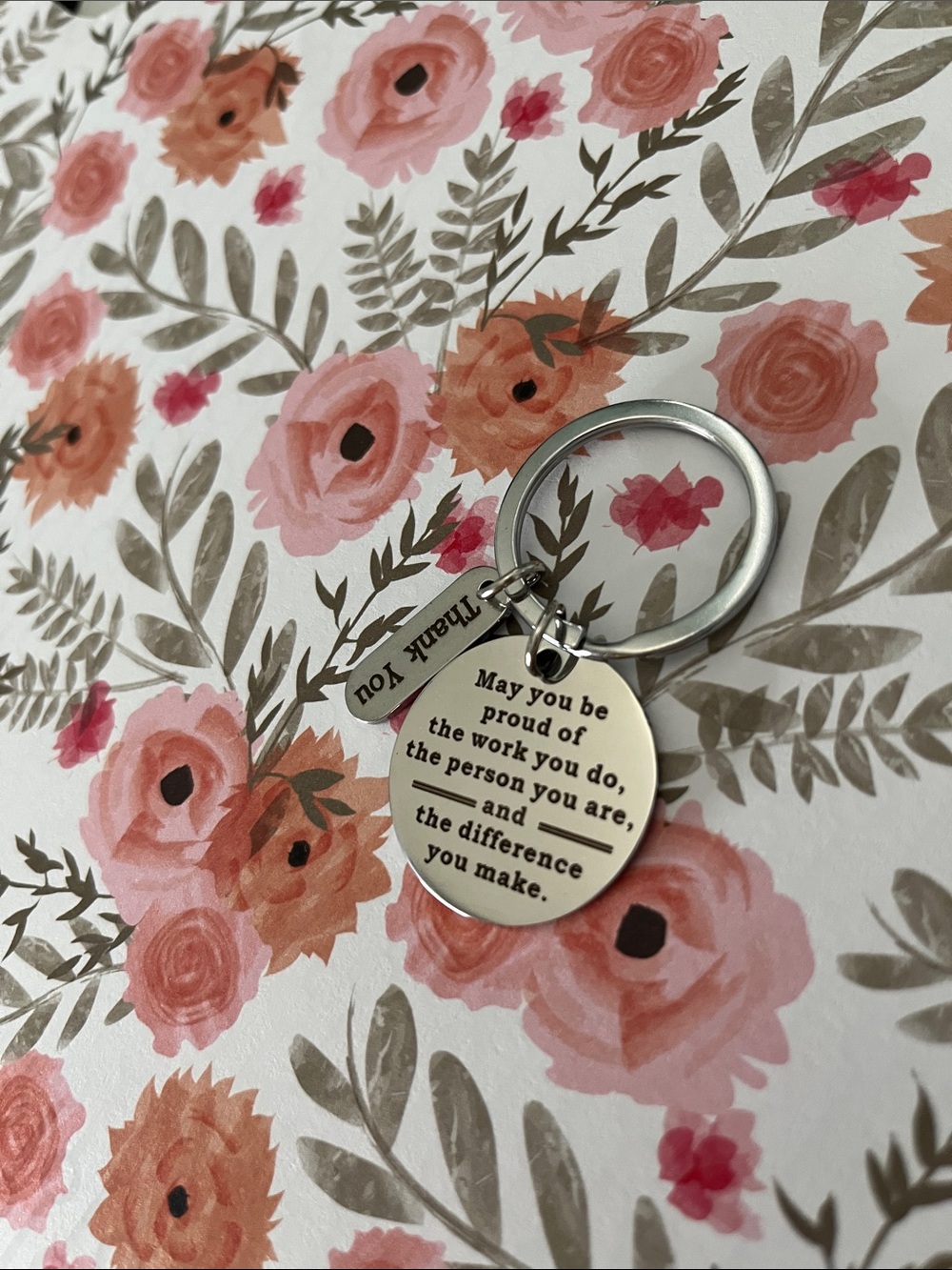 Silver Thank You Keychain with Inspirational Disc